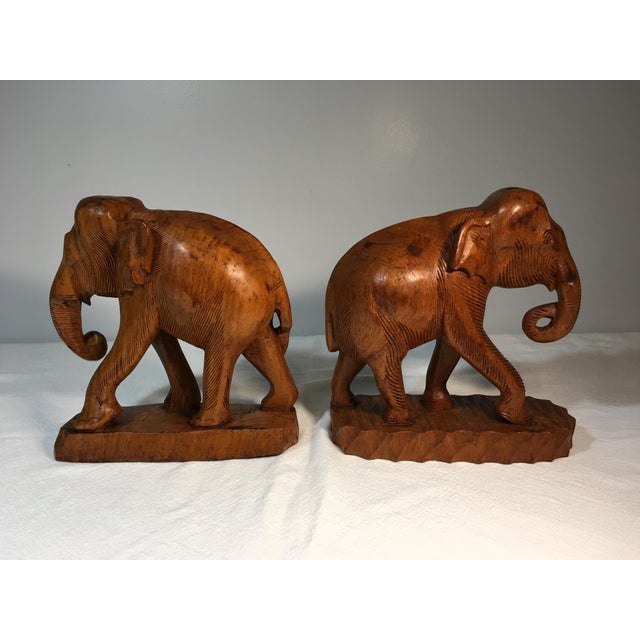 Carved Teak Wood Elephants From Thailand A Pair Chairish