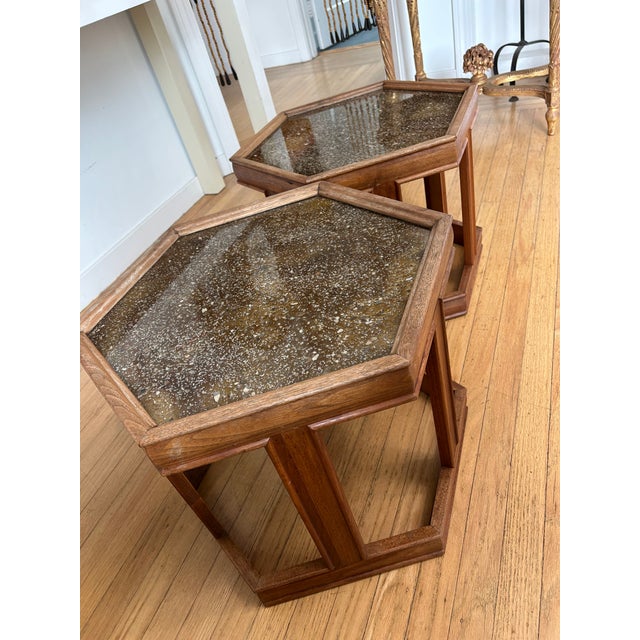 Brown Saltman Pair of Mid-Century Modern John Keal Brown Saltman “Domino” Hexagonal Side Tables For Sale - Image 4 of 9