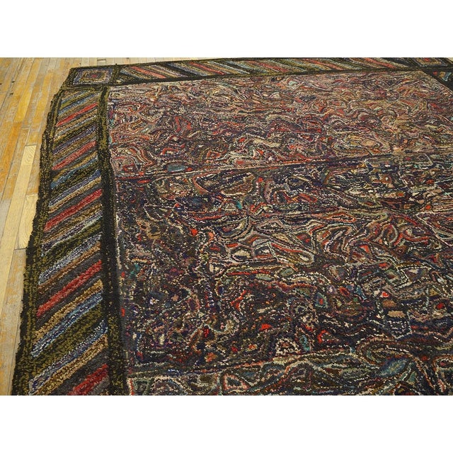1930s Multicolor Antique Abstract Stripe Design American Hooked Folk Art Rug For Sale - Image 9 of 9