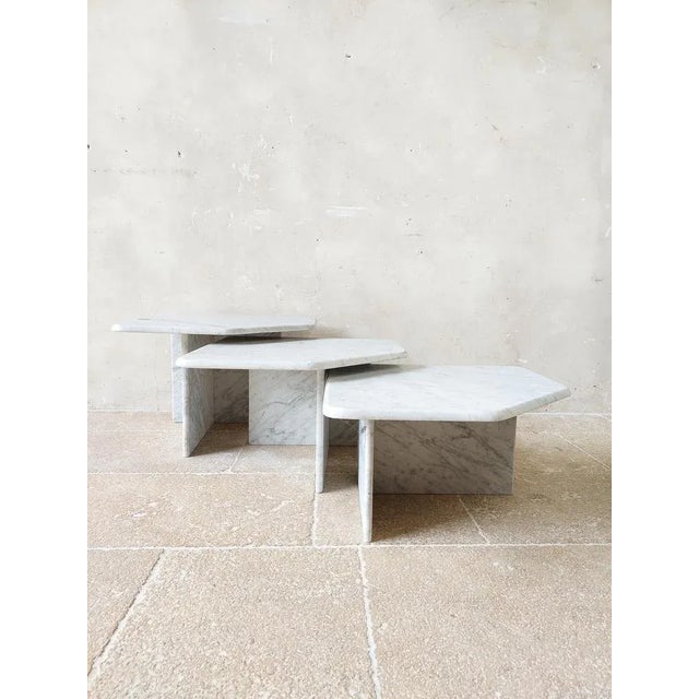 1970s Vintage Carrara Marble Coffee Tables, 1970s, Set of 3 For Sale - Image 5 of 9