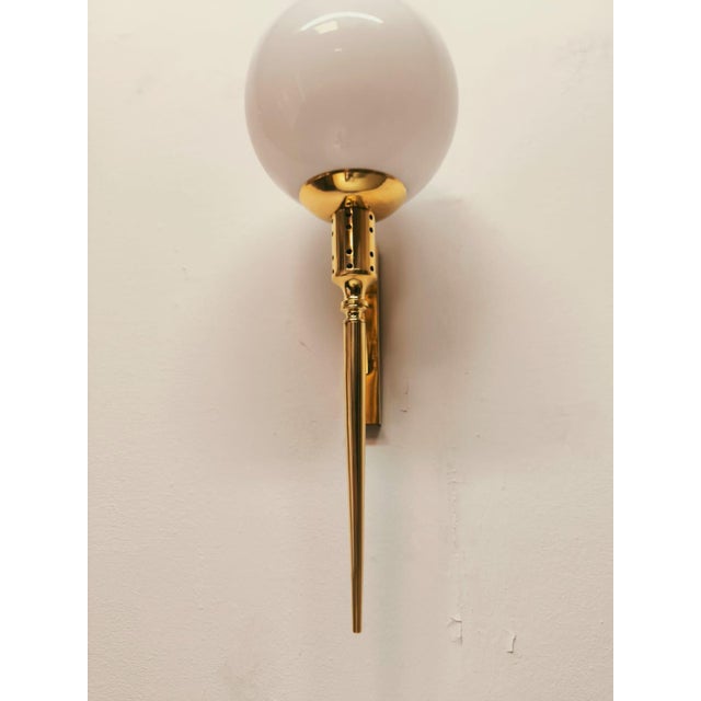 Metal Brass Torch Wall Light with White Glass Sphere, 1950s For Sale - Image 7 of 18