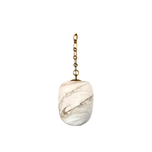 Italian Handblown Faux Alabaster Glass Pendant Lamp With Brass Chain and Fittings For Sale In Richmond - Image 6 of 16