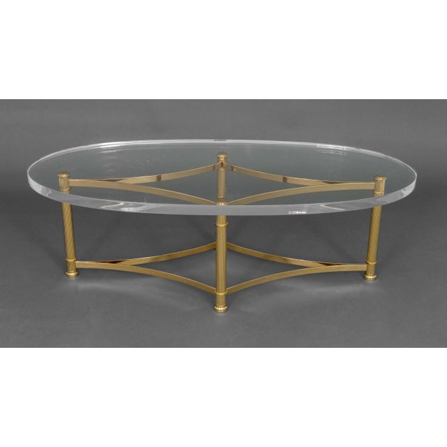 Modern Brass and Acrylic Oval Coffee Table For Sale - Image 4 of 6