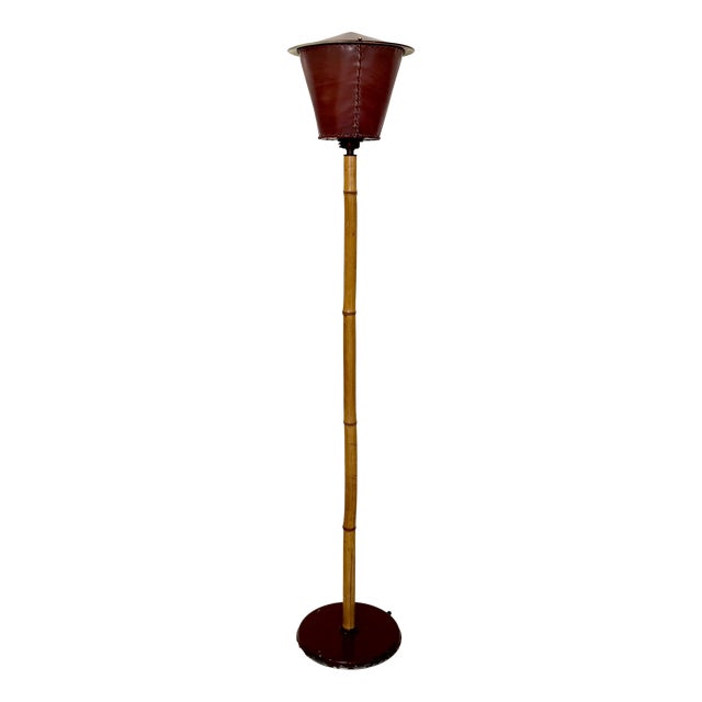Mid-Century Modern Italian Floor Lamp in Bamboo and Metal, 1950s For Sale