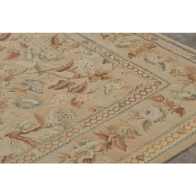 Rug & Kilim’s Aubusson Style Rug in Beige-Brown With Blue and Pink Florals For Sale In New York - Image 6 of 8