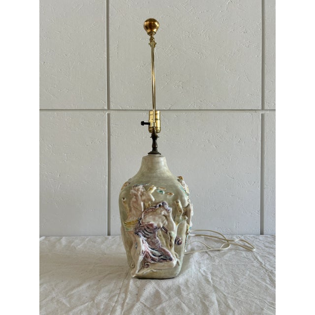 Mid-Century Modern Mid 20th Century Eugenio Pattarino Style Majolica Table Lamp For Sale - Image 3 of 15
