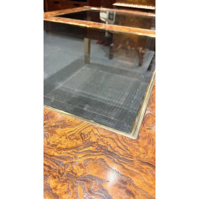1970s Century Furniture Burl Wood and Brass Dining Table (Two Leaves) For Sale - Image 10 of 10