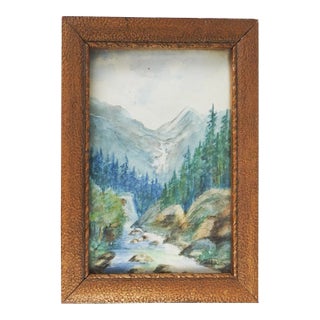Small Early 20th Century Mountain River Landscape Watercolor Painting For Sale
