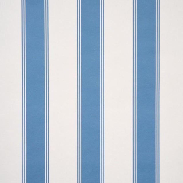 Schumacher Rafe Stripe Wallcovering In Azure For Sale In New York - Image 6 of 6