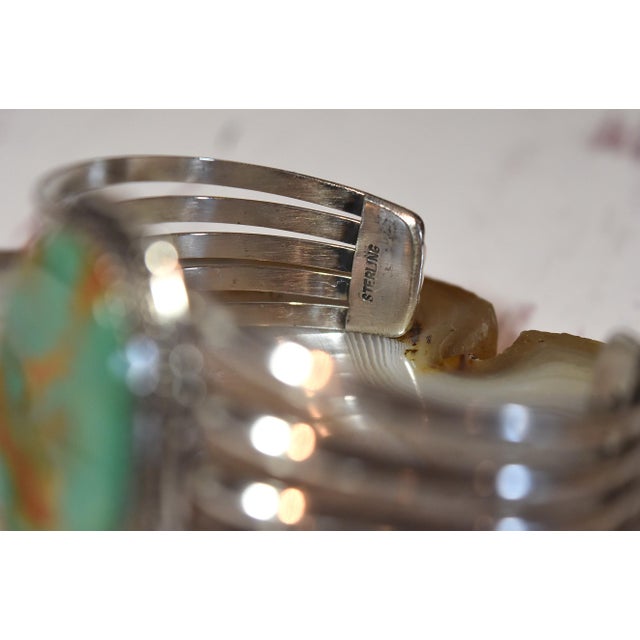 Vintage Native American Navajo Begay Sterling Silver Turquoise Cuff Bracelet For Sale - Image 12 of 18