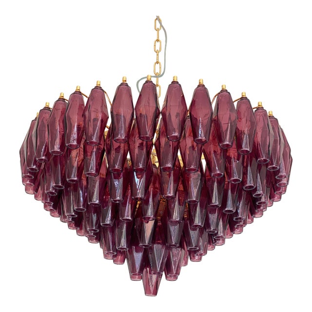 Contemporary Violet Poliedri Murano Glass Chandelier in Venini Style For Sale