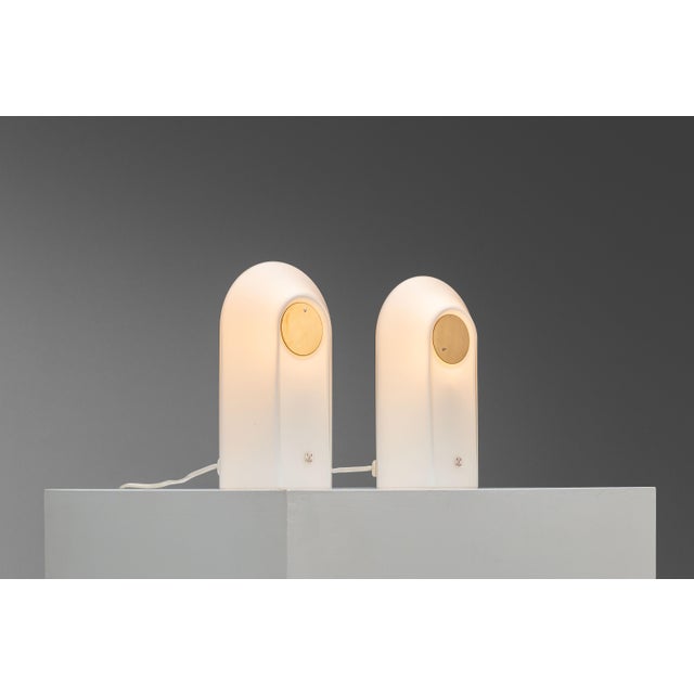Glass White Opal Glass Table Lamps with Brass Detail from Peill & Putzler, 1970s, Set of 2 For Sale - Image 7 of 16