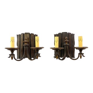Mid 20th Century Restored Traditional Bronze 2 Arm Wall Sconces - a Pair For Sale