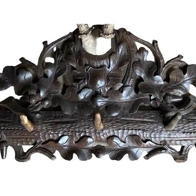 Beautiful Black Forest Antler Rack Faux wood carving Oak leaves and acorns