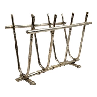 Hollywood Regency Bamboo Shaped Brass Magazine Rack, Italy 1970s For Sale