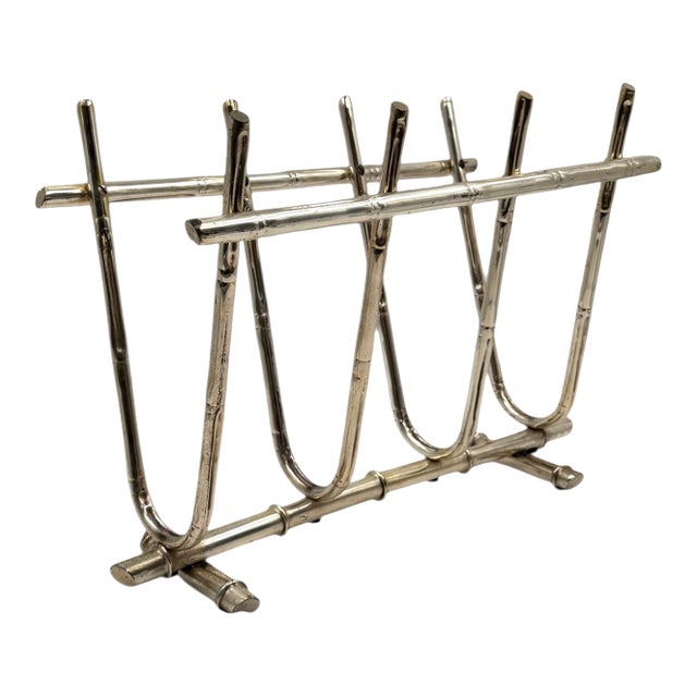 Hollywood Regency Bamboo Shaped Brass Magazine Rack, Italy 1970s For Sale