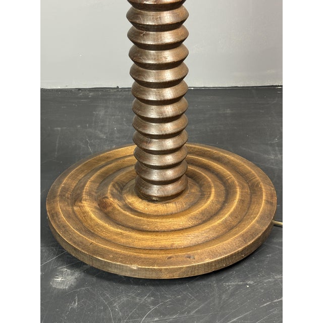 Mid-Century French Brutalist Modernist Turned Wood Floor Lamp in the style of Charles Dudouyt, 1950s For Sale - Image 6 of 16