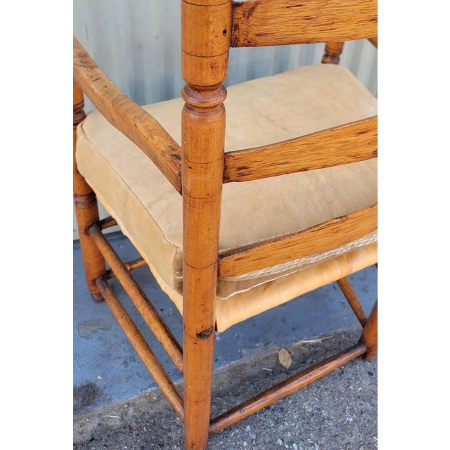 Brown 18Thc Pine Ladder Back Chair W/ Leather Seat Cushion For Sale - Image 8 of 8