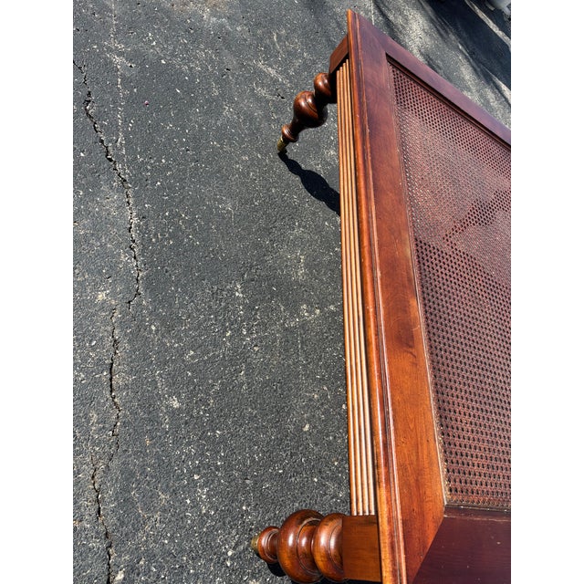 Wood 1990s Ethan Allen British Classics Glass and Cane Coffee Table on Brass Casters For Sale - Image 7 of 10
