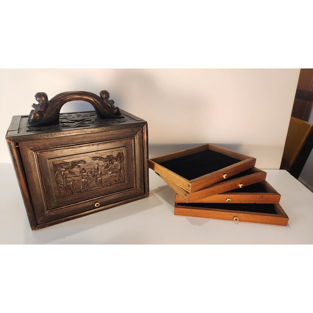 Stunning Antique Mahjong Set 1920s Made of Bone and Bamboo in AmazingCarved Box For Sale - Image 15 of 15
