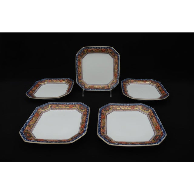 Japanese Arita ware Imari porcelain octagonal plate set of 5 in Gokunishiki Kinsai Koimari style design produced by Kisen...