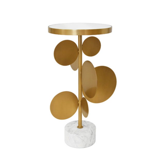 Contemporary Matthew Izzo Home Cassius Antique Brass Base and Round Marble Top Side Table For Sale - Image 3 of 5