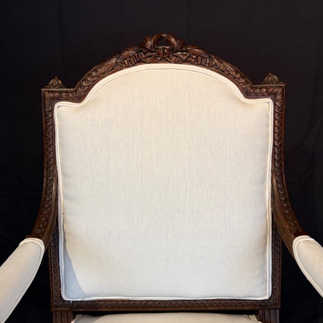 Carved Walnut Antique French Armchairs or Fauteuils - A Pair For Sale - Image 9 of 15