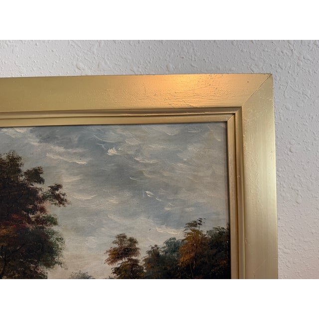 Brown Mid 20th Century Signed European Oil Painting Mid Century Genre Landscape Cottage Scene For Sale - Image 8 of 13