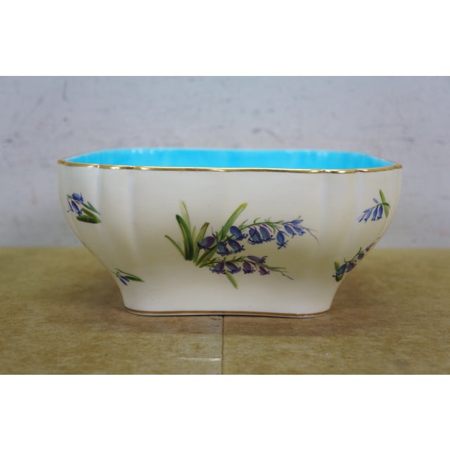 Antique Minton England Turquoise Floral Bluebell Serving Bowl For Sale - Image 9 of 15