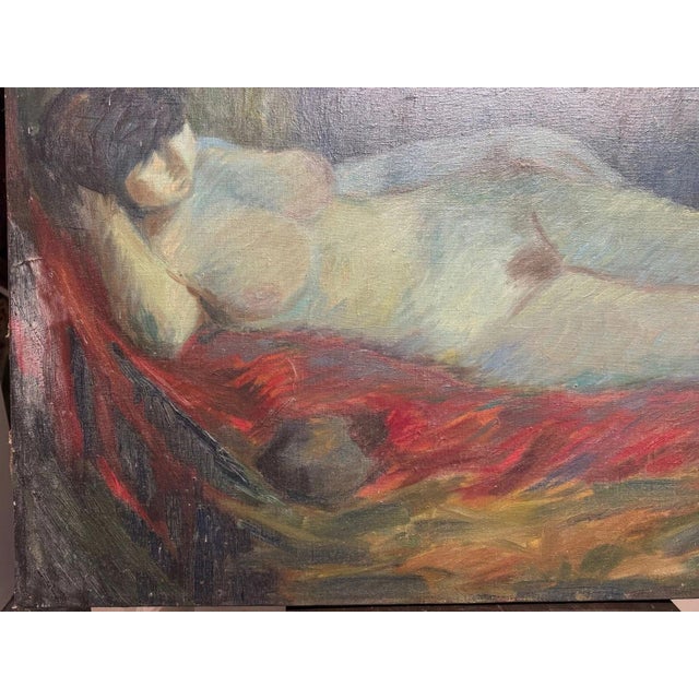 Unknown, Reclining Nude Woman, 1950s, Oil on Canvas For Sale - Image 7 of 13