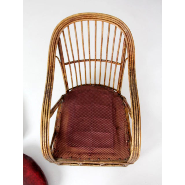 Antique Rattan Lounge Chair With Oxblood Cushions For Sale - Image 13 of 18