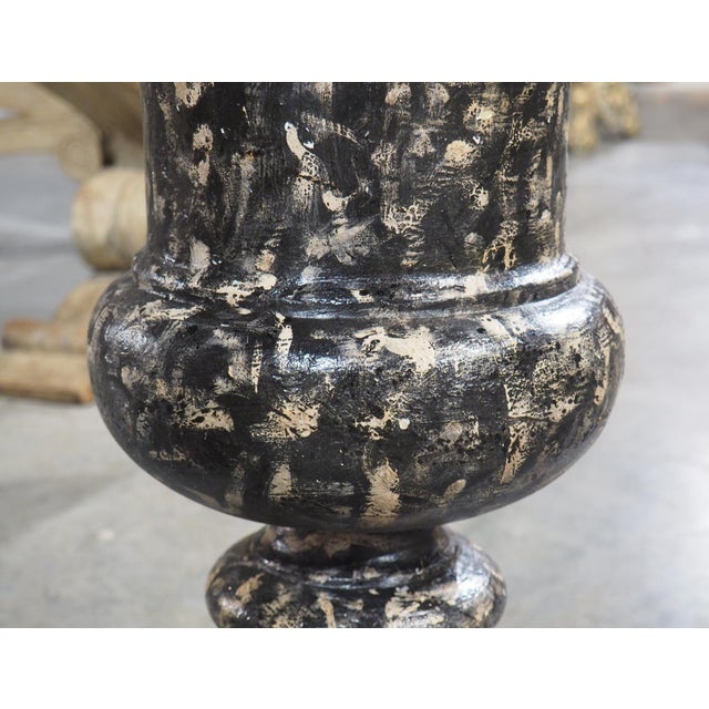 Black Pair of Decorative Faux Portoro Marble Wooden Campana Vases From Italy For Sale - Image 8 of 18