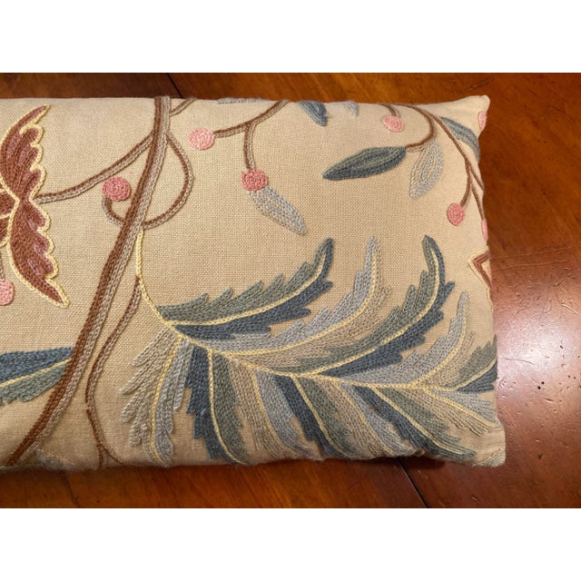 Traditional 2000s Crewel Work Wool Botanical Pattern Decorative Pillow Horizontal Lumbar Pillow, Cream Background, Multiple Colors in Florals For Sale - Image 3 of 11