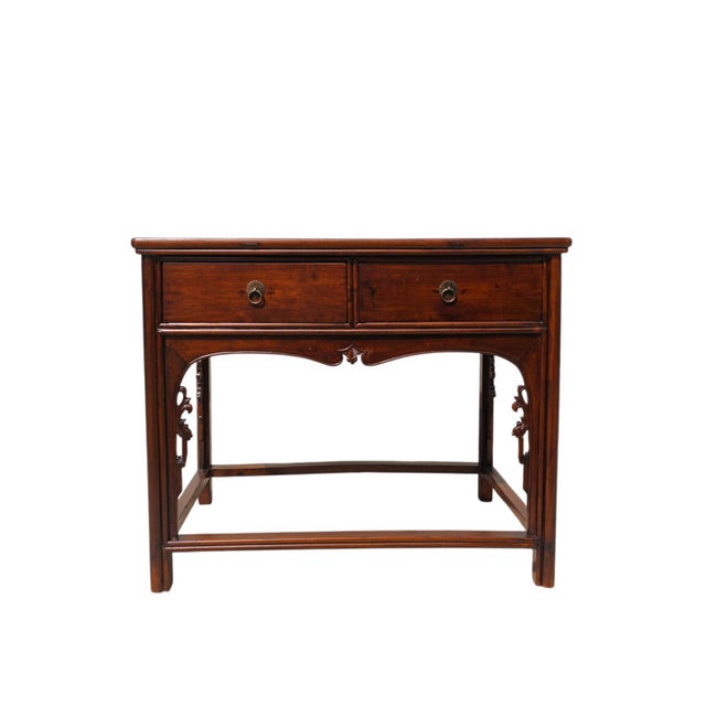 Chinese Antique 19th Century Chinese Shanxi Solid Walnut 2-Drawer Side Table For Sale - Image 3 of 7