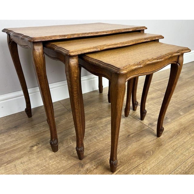 Vintage French Louis Oak Nesting Tables, Set of 3 For Sale - Image 6 of 13