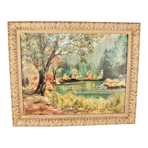Mid 20th Century Impressionistic Meadow Scene Oil Painting by J Greenleaf