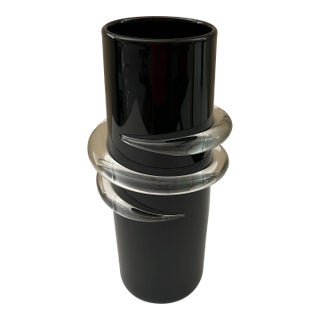 Signed Geometric Black Glass Vase For Sale