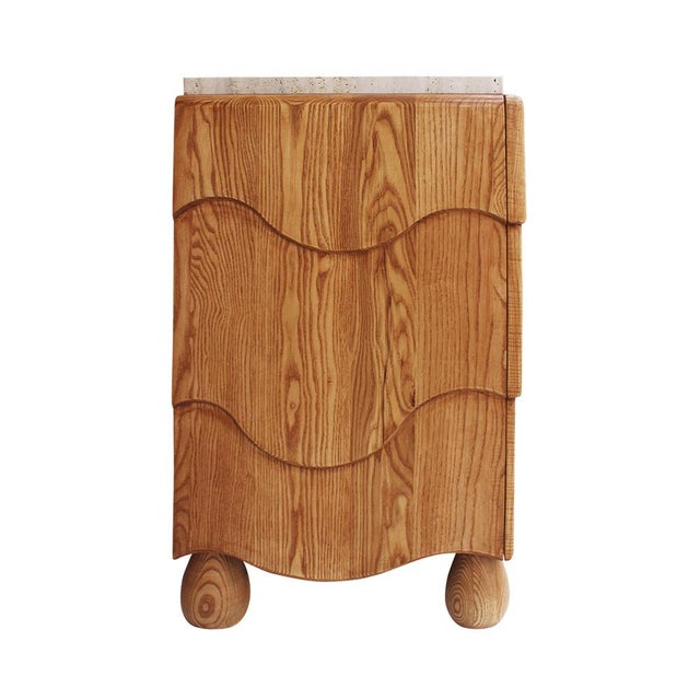 Mid-Century Modern Italian Handcrafted Oak and Travertine Sideboard, 2000s For Sale - Image 3 of 13