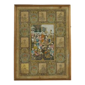 Antique Indian Mughal School Painting Court Emperors