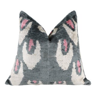 Gray & Blush Velvet Throw Pillow – 16x16 | Handmade Luxury For Sale