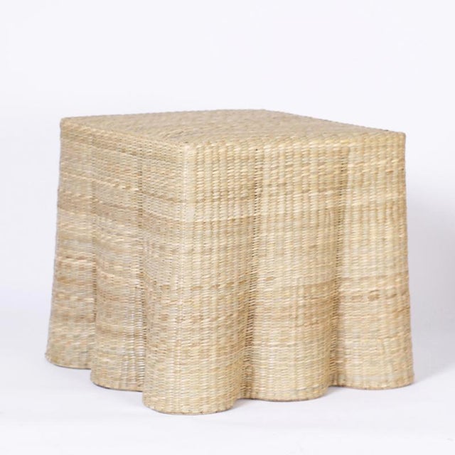 Pair of Wicker Drapery Ghost End Tables For Sale - Image 4 of 10