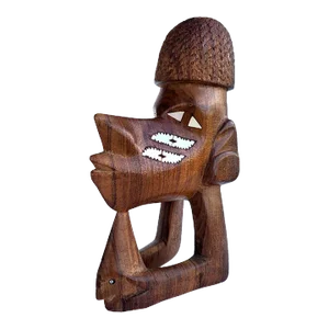 1960s Hand Carved Teak Canoe Ornament Figurine