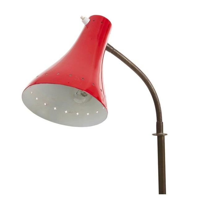 Mid-Century Modern Brass Reading Lamp with Red Cone and Handle, 1950s For Sale - Image 3 of 17