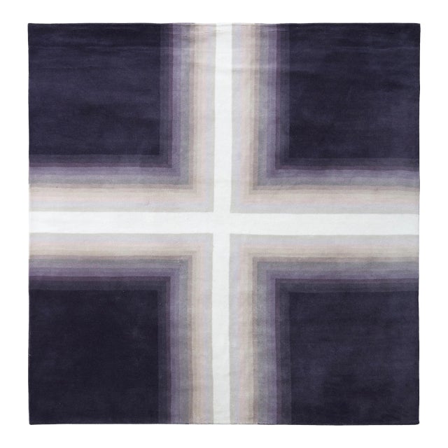 Mid-Century Modern Deco Rug in Purple White Geometric Pattern by Rug & Kilim, 7x7 For Sale