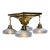 Semi Flush Arts and Crafts Light Fixture in Polished and Lacquered Brass With Four Vintage Frosted Octagonal Clear Glass Shades #2663 For Sale