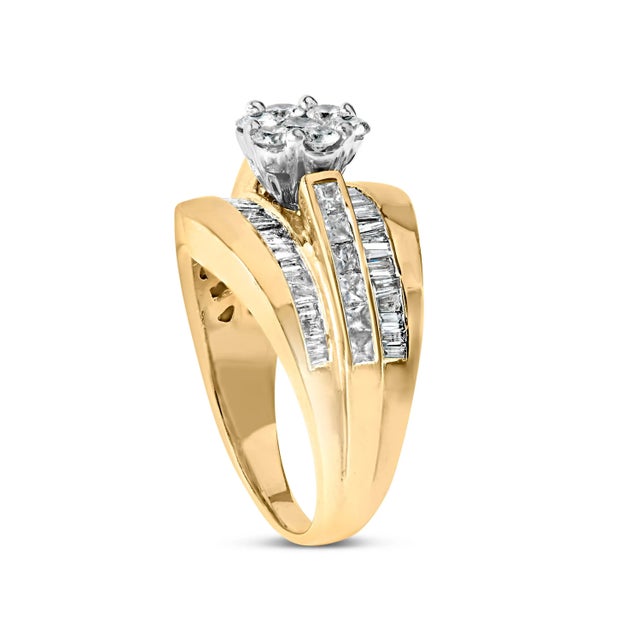 14K Yellow Gold 2-1/3 Cttw Diamond Cluster Channel Set Chevron Shaped Engagement Ring (H-I Color, SI1-SI2 Clarity) - Ring Size 7.5 For Sale - Image 4 of 7