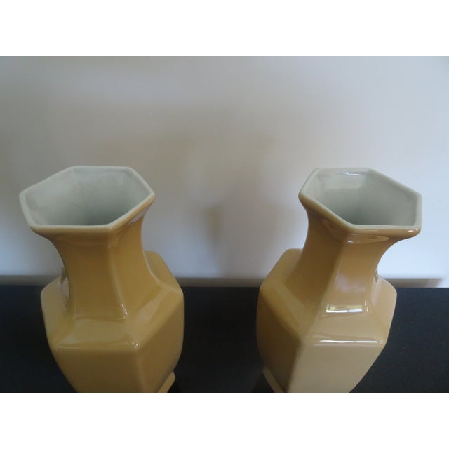 Asian Famille Juane Hexagonal Vases- a Pair For Sale - Image 3 of 5