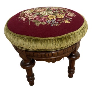 Antique Victorian Style Round Footstool For Sale