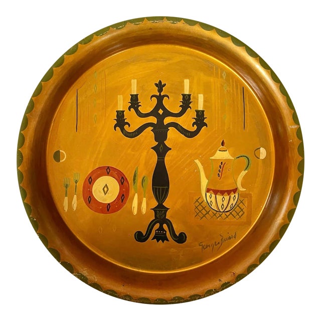 1950s Hand Painted Tole Tray by Georges Briard For Sale