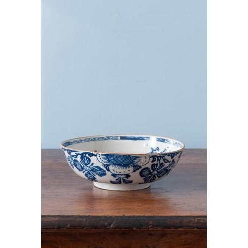 18th Century Dutch Delft Blue and White Floral Bowl For Sale - Image 10 of 10